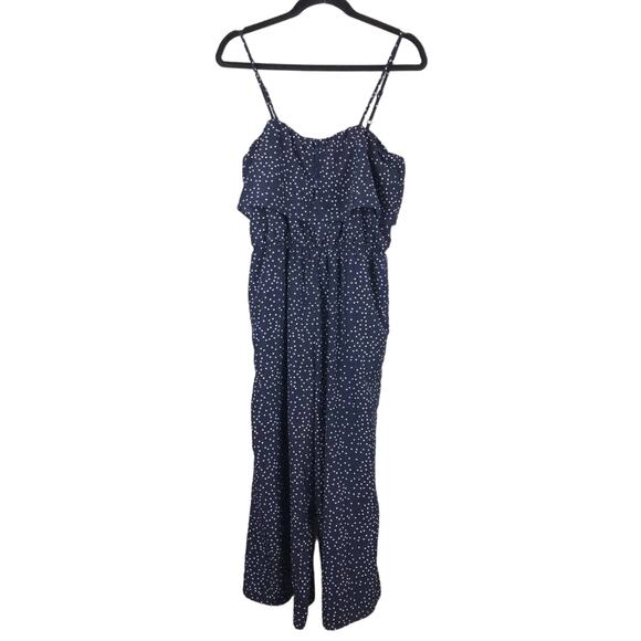 Lucca Couture Blue White Polka Dot Adjustable Crop Wide Leg Ruffle Top Jumpsuit - Picture 9 of 9